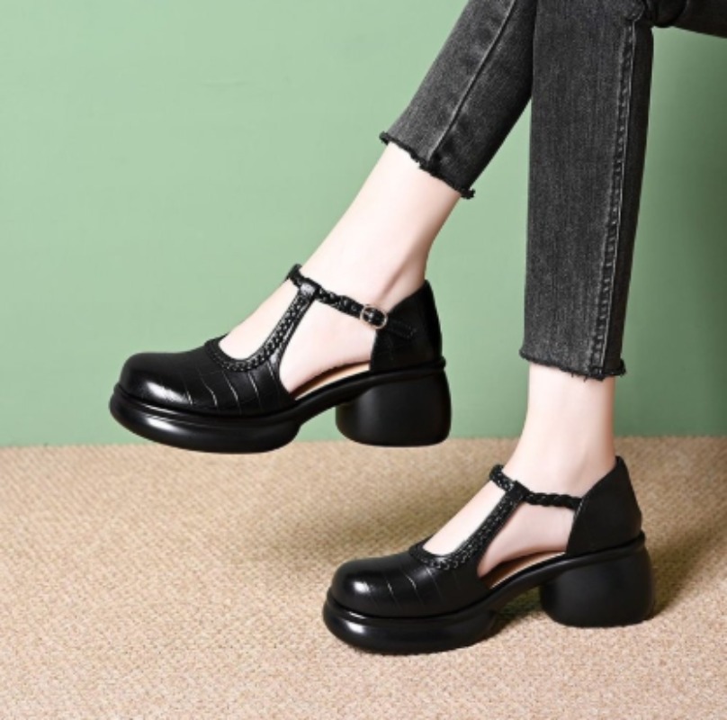 Women Shoes Sandals - Women Black Croc‑Embossed Mary Jane Sandals