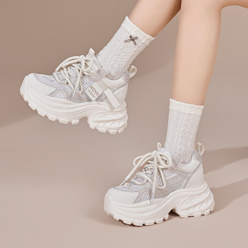 8CM Chunky Sneakers Women New  - Wedge Heeled Sneaker 评论和价格