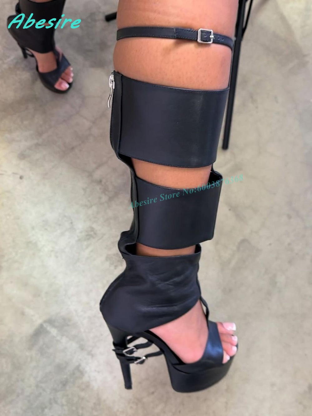 Red Faux Leather Cutout Gladia - High Knee Heel Boots 评论和价格