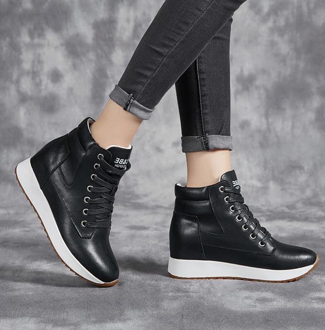 7CM Genuine Leather Women Ankl - Wedge Heeled Sneaker 评论和价格