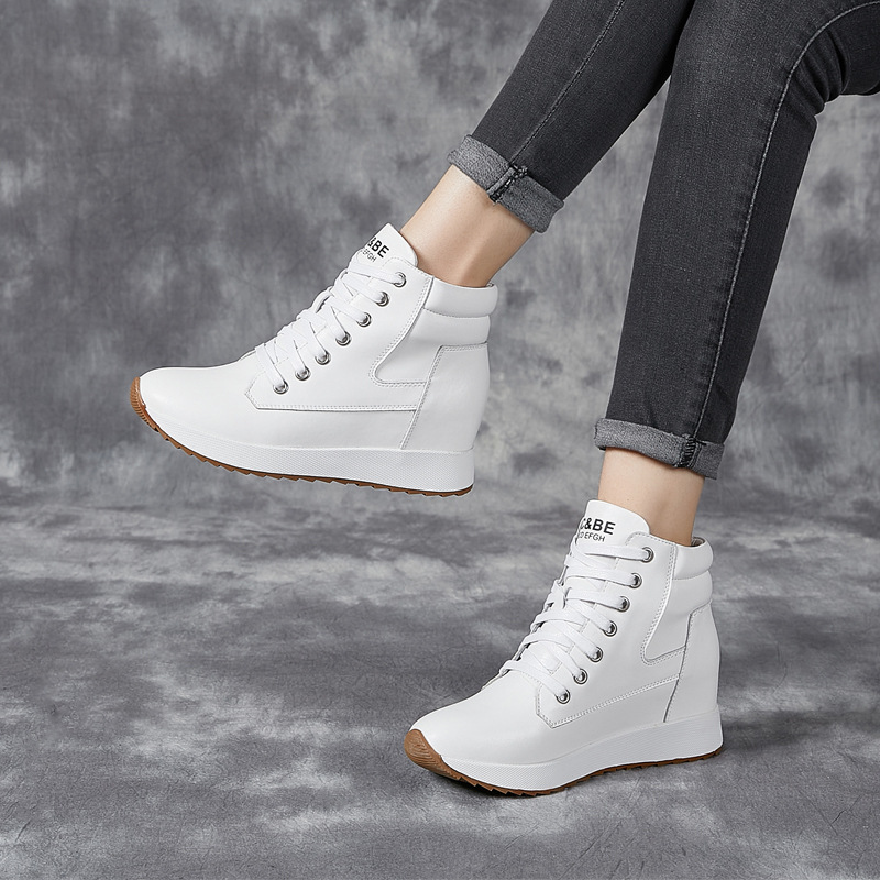 7CM Genuine Leather Women Ankl - Wedge Heeled Sneaker 评论和价格