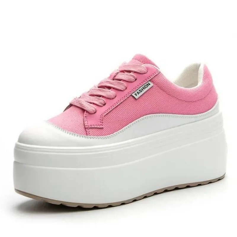 8cm New Canvas Genuine Leather - Wedge Heeled Sneaker 评论和价格