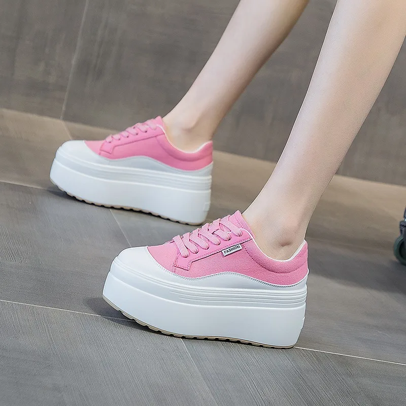 8cm New Canvas Genuine Leather - Wedge Heeled Sneaker 评论和价格