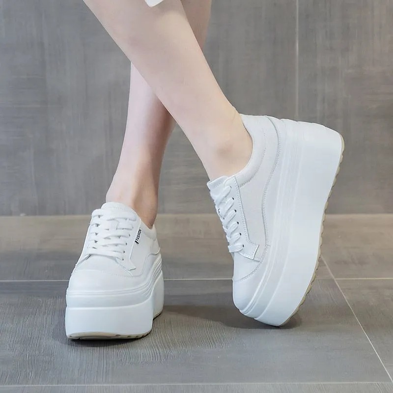 8cm New Canvas Genuine Leather - Wedge Heeled Sneaker 评论和价格
