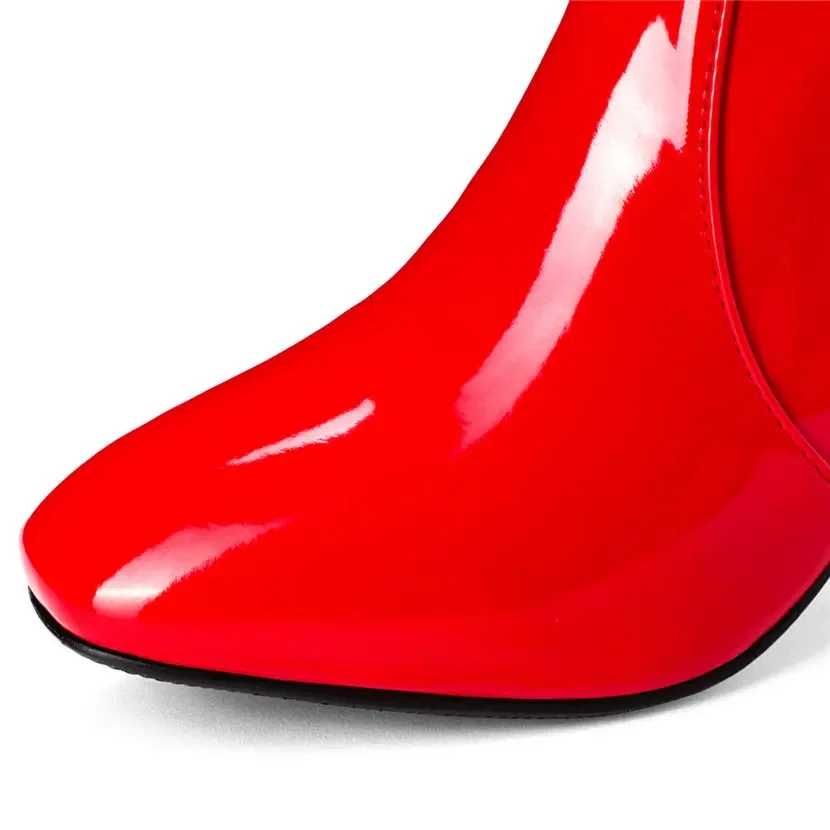 Red White Patent Leather Women - High Knee Heel Boots 评论和价格
