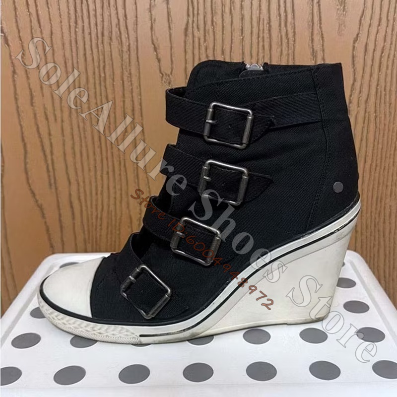 Grey Multi Buckle High Top Wed - Wedge Heeled Sneaker 评论和价格