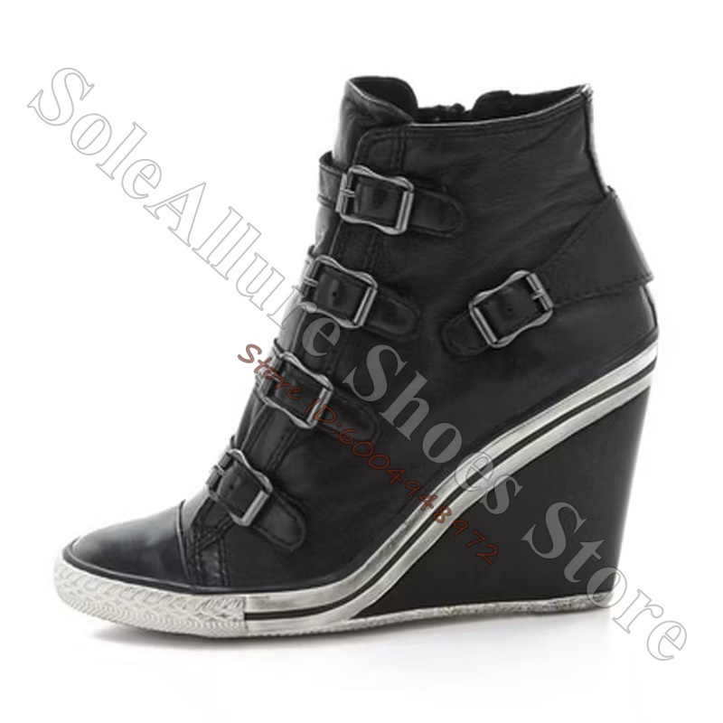 Grey Multi Buckle High Top Wed - Wedge Heeled Sneaker 评论和价格